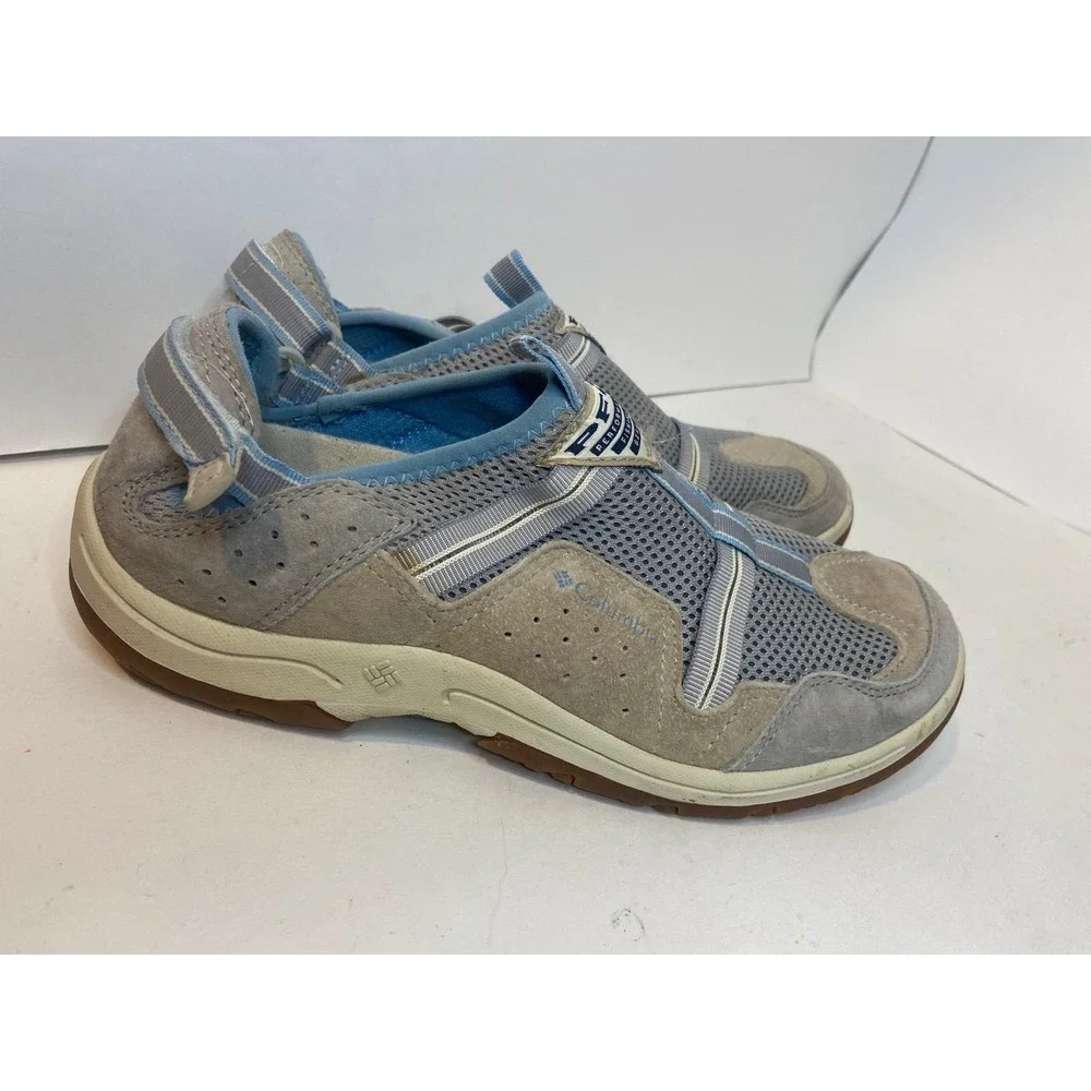 Columbia PFG CAYMAN ii Fishing Watersports Beige Khaki Blue Comfort Shoe Sz 8.5
